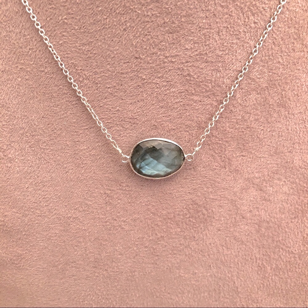 STONEFOX Labradorite Necklace 16” Sterling Chain